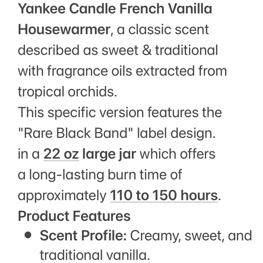 Yankee Candle Jar Black Band French Vanilla Rare Vintage Cream Off White 22 Oz